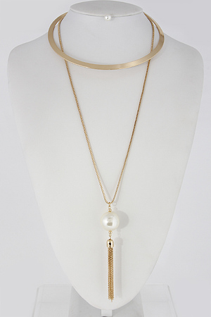 Long Necklace With Solid Piece And Tassel Set 6CCE2